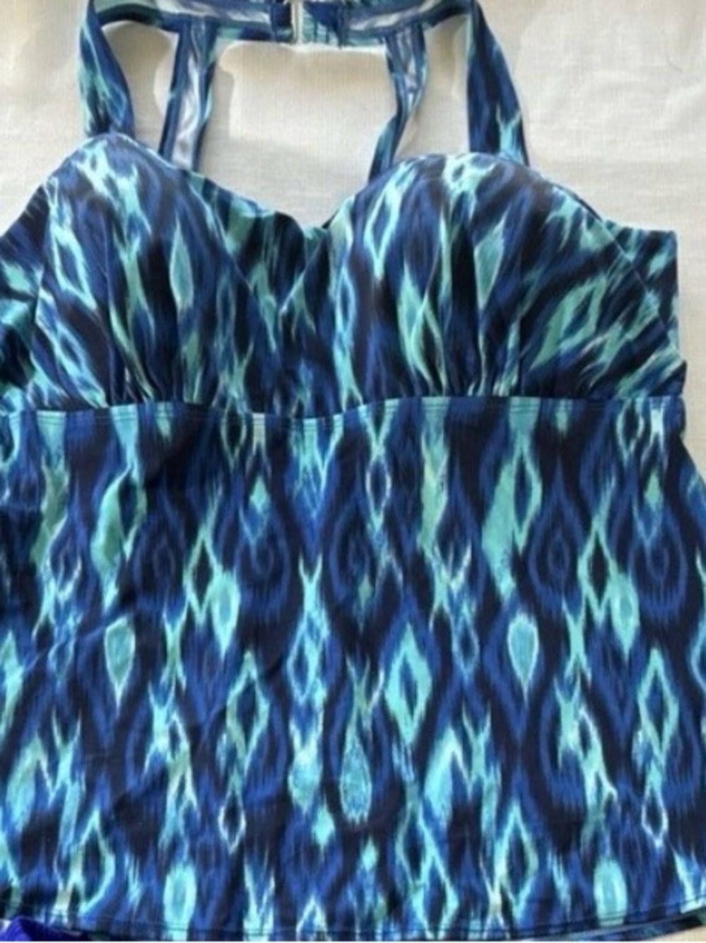 Denim & Co. Blue Green Patterned tankini top